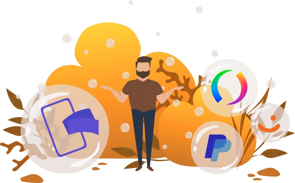 Morgan står med logoer fra forskellige betalingsløsninger